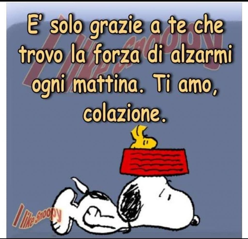 È solo grazie a te che trovo la forza di alzarmi ogni mattina. Ti amo, colazione. (I like Snoopy)