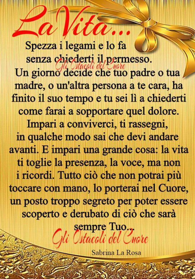 La vita... spezza i legami e lo fa senza chiederti il permesso. Un giorno decide che tuo padre o tua...