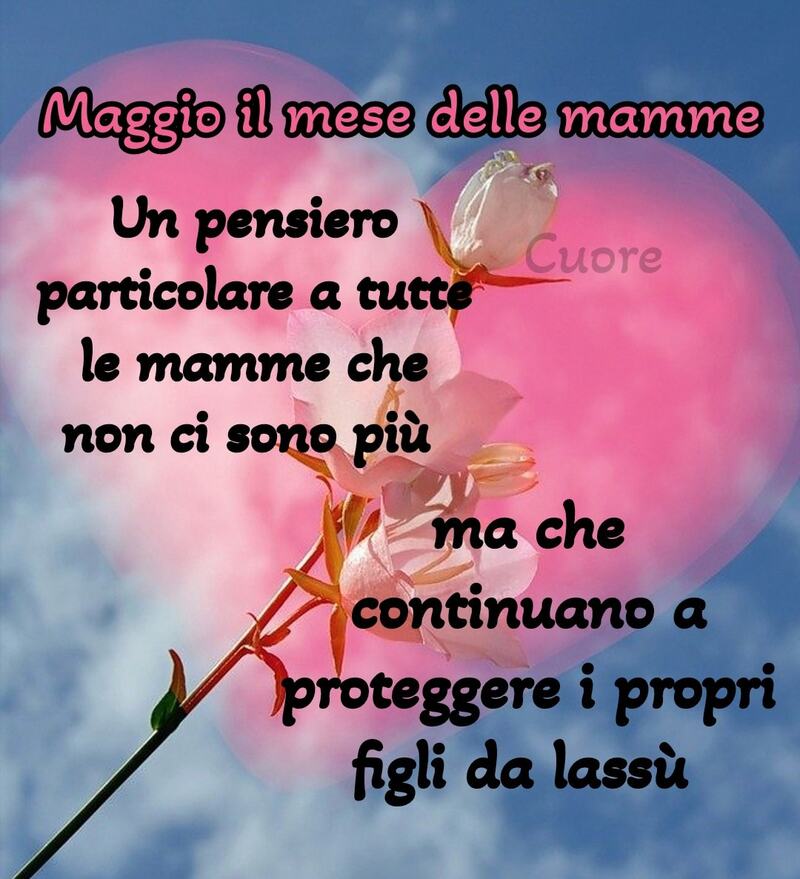 Maggio il mese delle mamme Un pensiero particolare a tutte le mamme che non ci sono più ma continuano a proteggere i propri figli da lassù