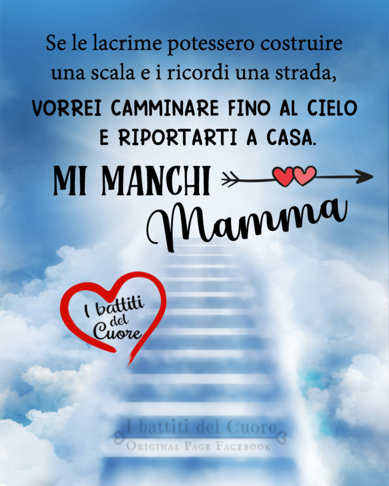 Se le lacrime potessero costruire una scala e i ricordi una strada, vorrei camminare fino al cielo e riportarti a casa. Mi manchi Mamma