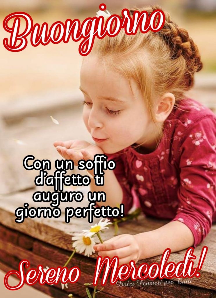 Buongiorno con un soffio d'affetto ti auguro un giorno perfetto! Sereno Mercoledì!