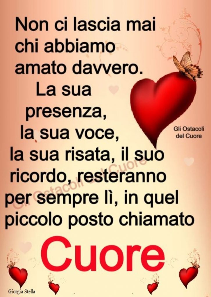 Non ci lascia mai chi abbiamo amato davvero. La sua presenza, la sua voce, la sua risata, il suo ricordo, resteranno sempre lì, in quel piccolo posto chiamato cuore