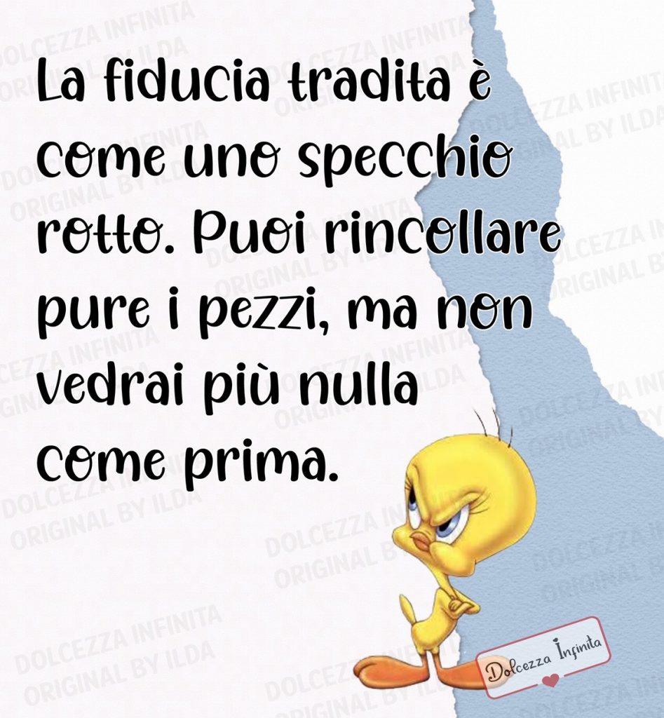 La fiducia tradita è come uno specchio rotto. Puoi rincollare pure i pezzi, ma non vedrai più nulla come prima