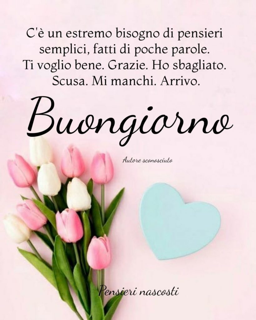 C'è un estremo bisogno di pensieri semplici, fatti di poche parole. Ti voglio bene. Grazie. Ho sbagliato. Scusa. Mi Manchi. Arrivo. Buongiorno