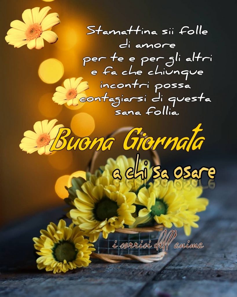 Stamattina sii folle di amore per te e per gli altri e fa che chiunque incontri possa contagiarsi di questa sana follia. Buona Giornata a chi sa osare